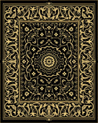Black Gold Ornate Mandala Border Rug