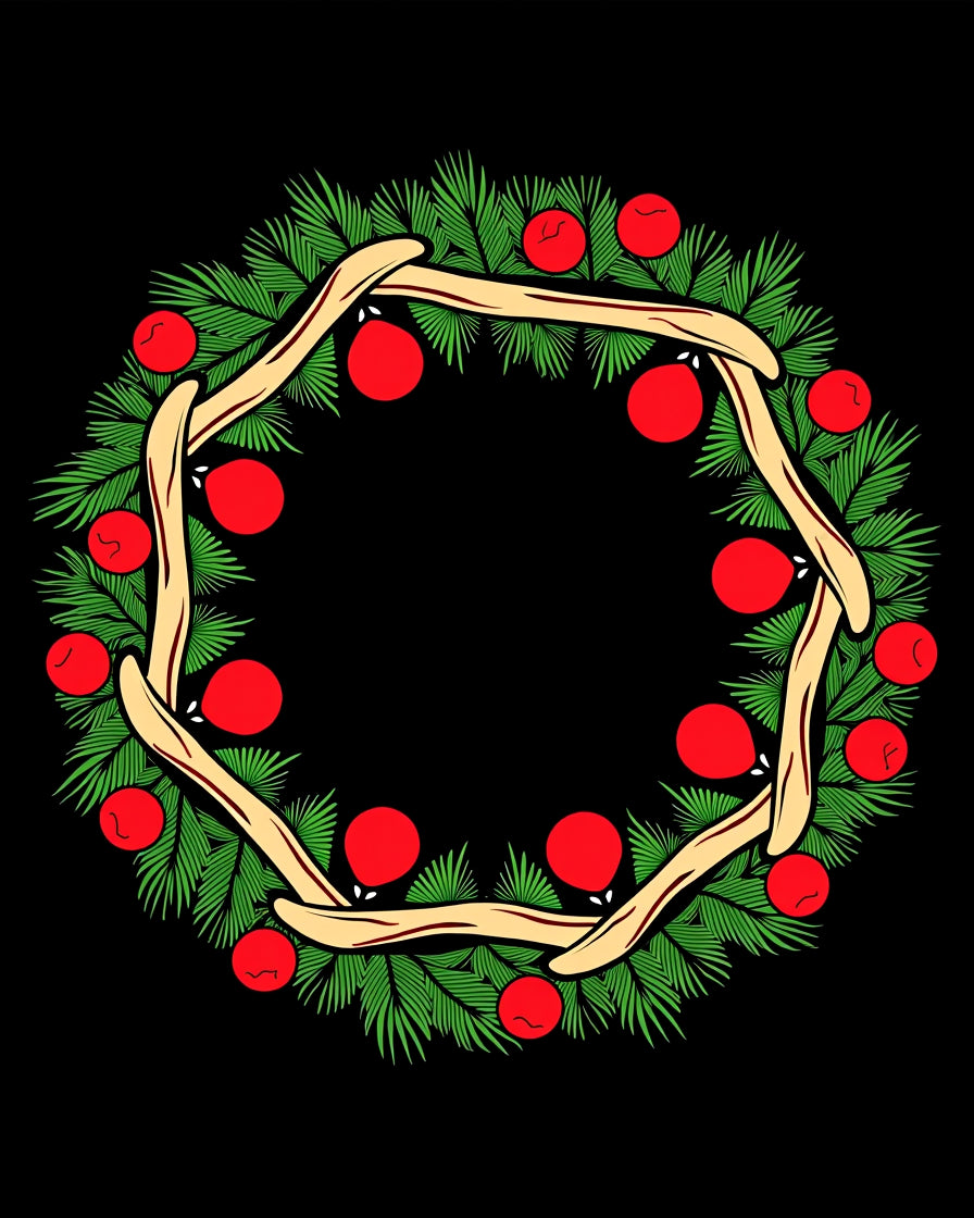 Green Pine Branches With Red Orbs Rug