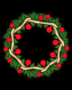 Green Pine Branches With Red Orbs Rug