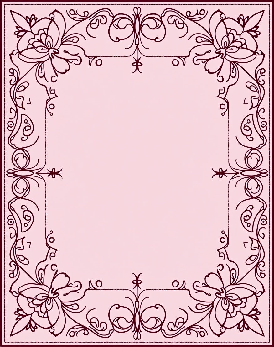 Elegant Pink Floral Scroll Border Rug