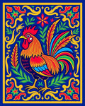 Vibrant Rooster Floral Blue Garden Rug