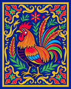 Vibrant Rooster Floral Blue Garden Rug