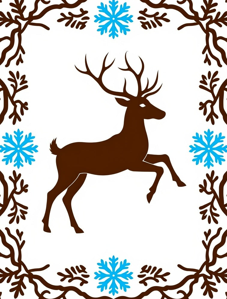 Brown Deer Blue Snowflakes Winter Scene Rug