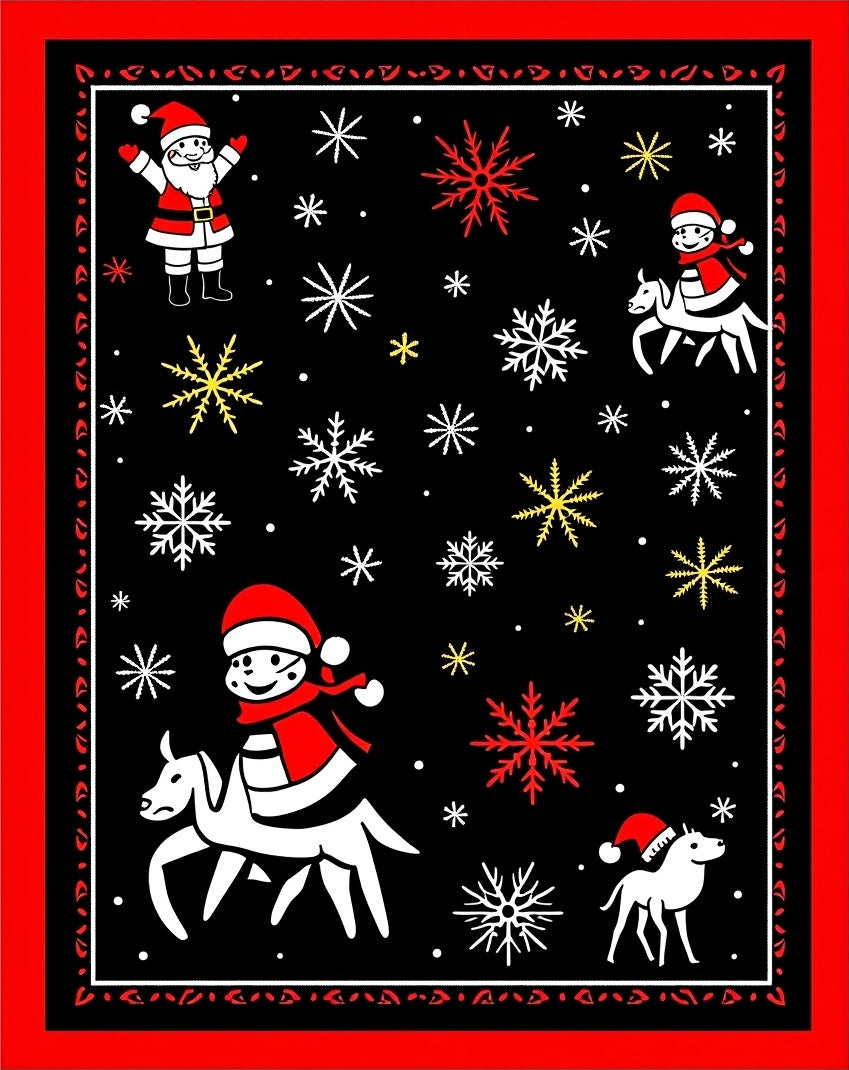 Winter Wonderland Santa Snowflakes Red Rug
