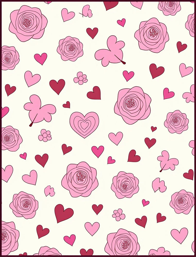 Pink Roses Hearts Butterfly Collage Rug