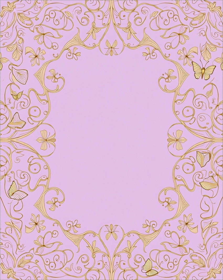 Golden Floral Butterfly Lilac Border Rug