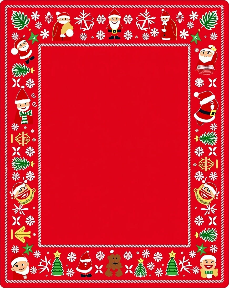 Festive Red Santa Snowflakes Christmas Border Rug