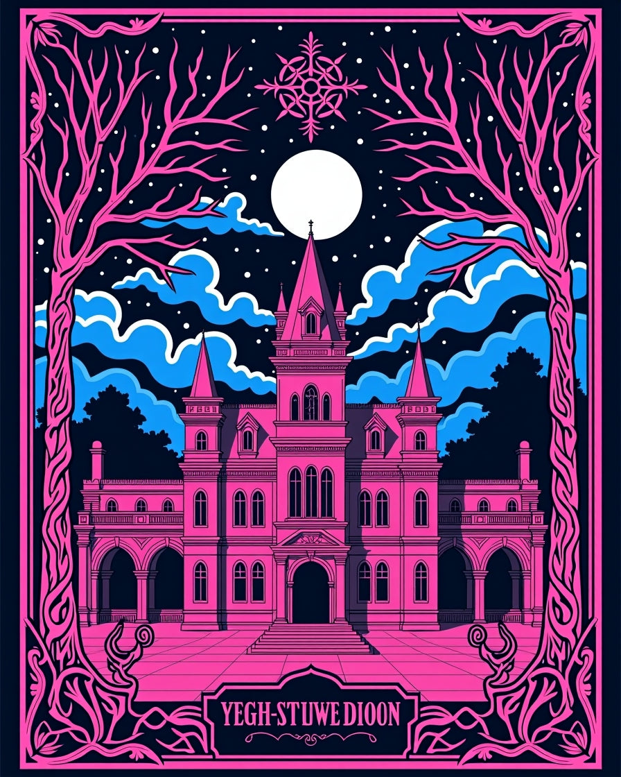 Enchanted Pink Castle Night Sky Rug