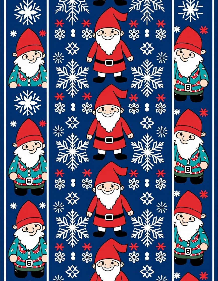 Festive Red Gnomes Snowflakes Blue Rug