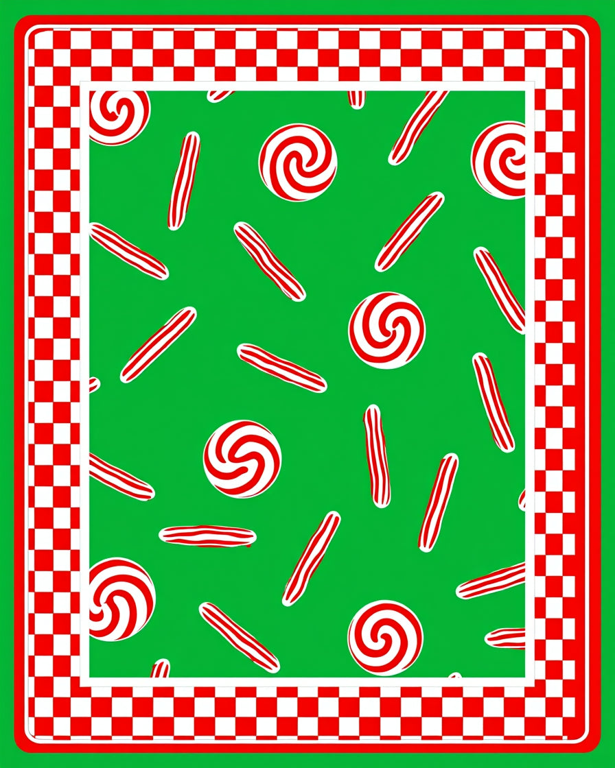 Red Candy Cane Swirl Checkered Border Rug