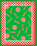 Red Candy Cane Swirl Checkered Border Rug