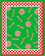 Red Candy Cane Swirl Checkered Border Rug
