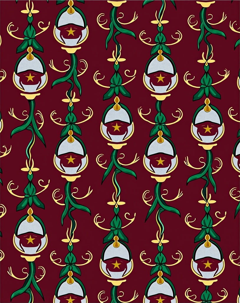 Crimson Emerald Star Lantern Floral Rug