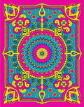 Vibrant Pink Teal Yellow Medallion Art Rug