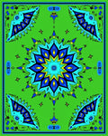 Vibrant Blue Starburst Mandala Green Rug