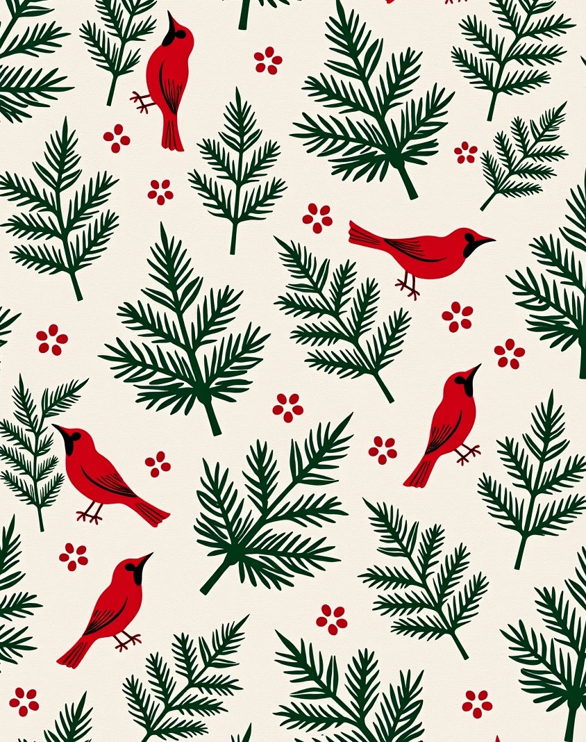 Red Cardinal Evergreen Sprig Medley Rug