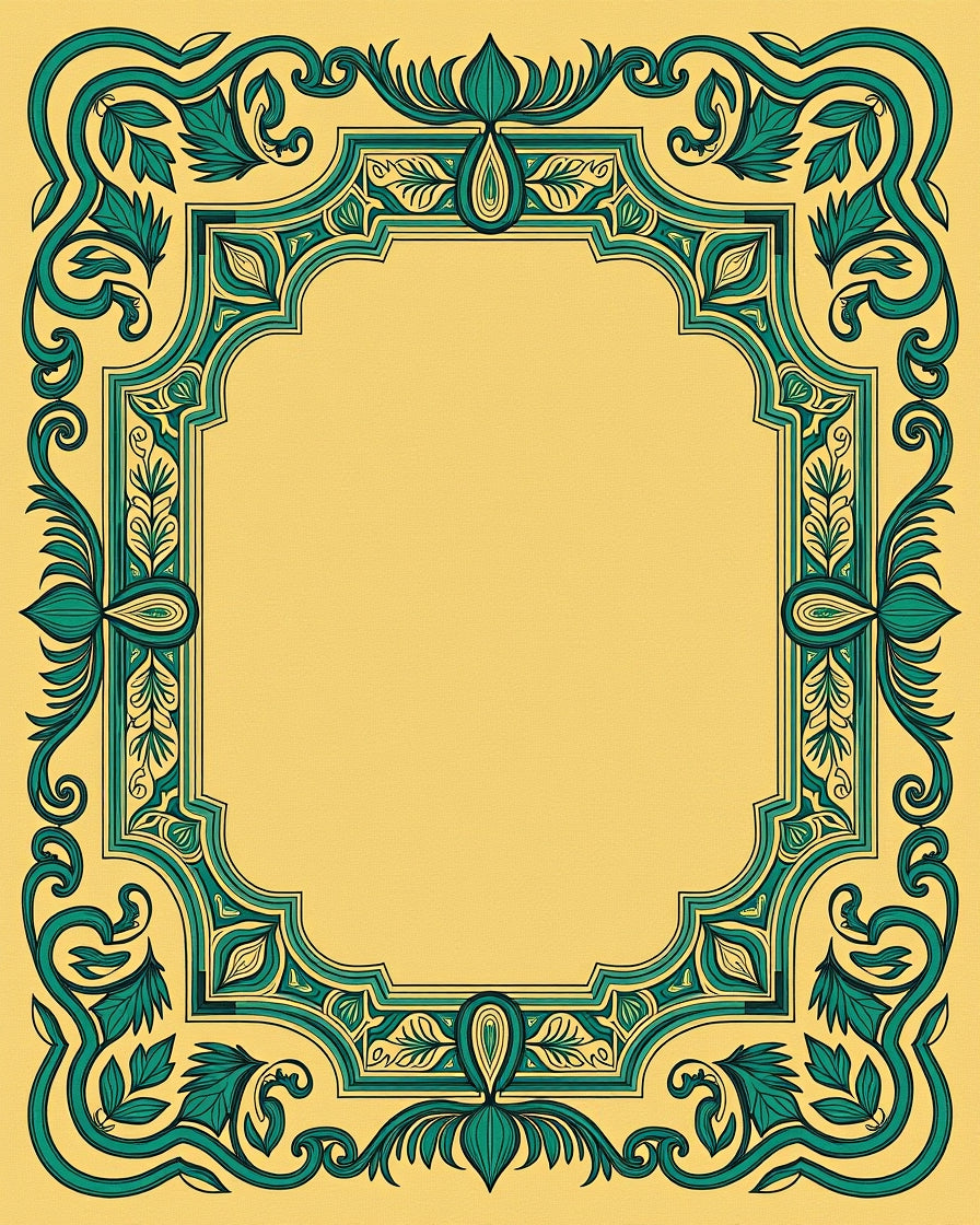 Teal Emerald Botanical Arch Border Rug