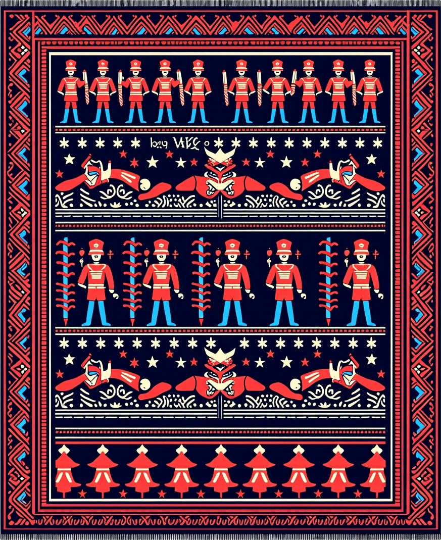 Folksy Crimson Soldier Navy Scene Rug