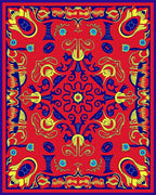 Bold Red Yellow Blue Floral Medallion Rug