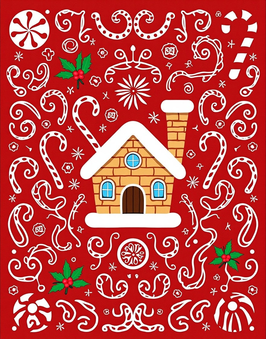 Whimsical Festive Gingerbread House Red Rug