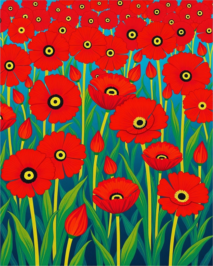 Bold Red Poppy Field Blooms Rug