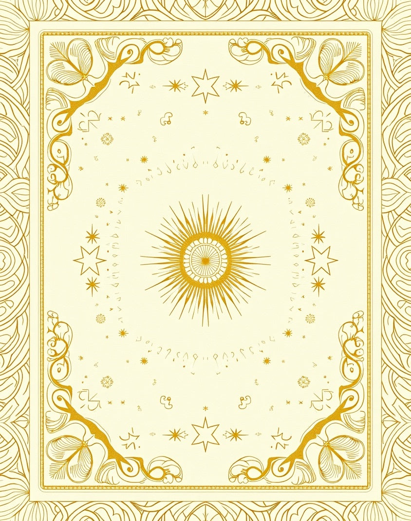 Golden Celestial Sunburst Floral Border Rug