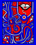 Bold Red Blue Abstract Jumbled Faces Rug