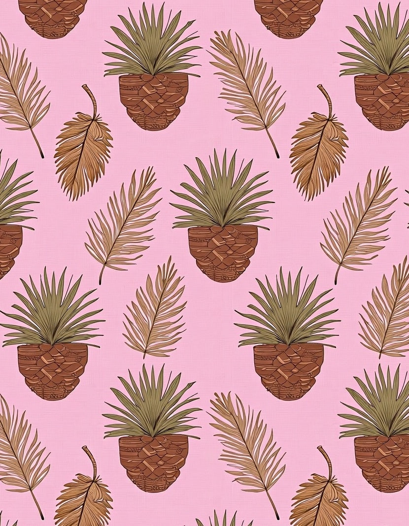 Pink Tropical Palm Leaves Rug