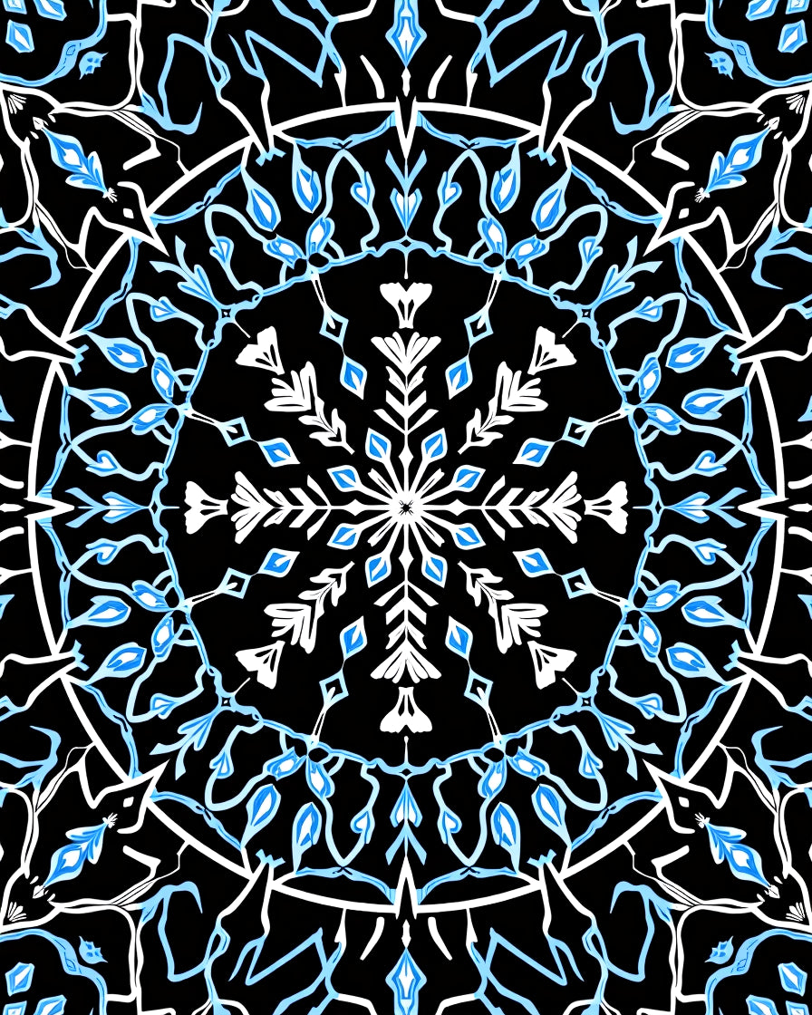 Black And White Blue Snowflake Mandala Rug