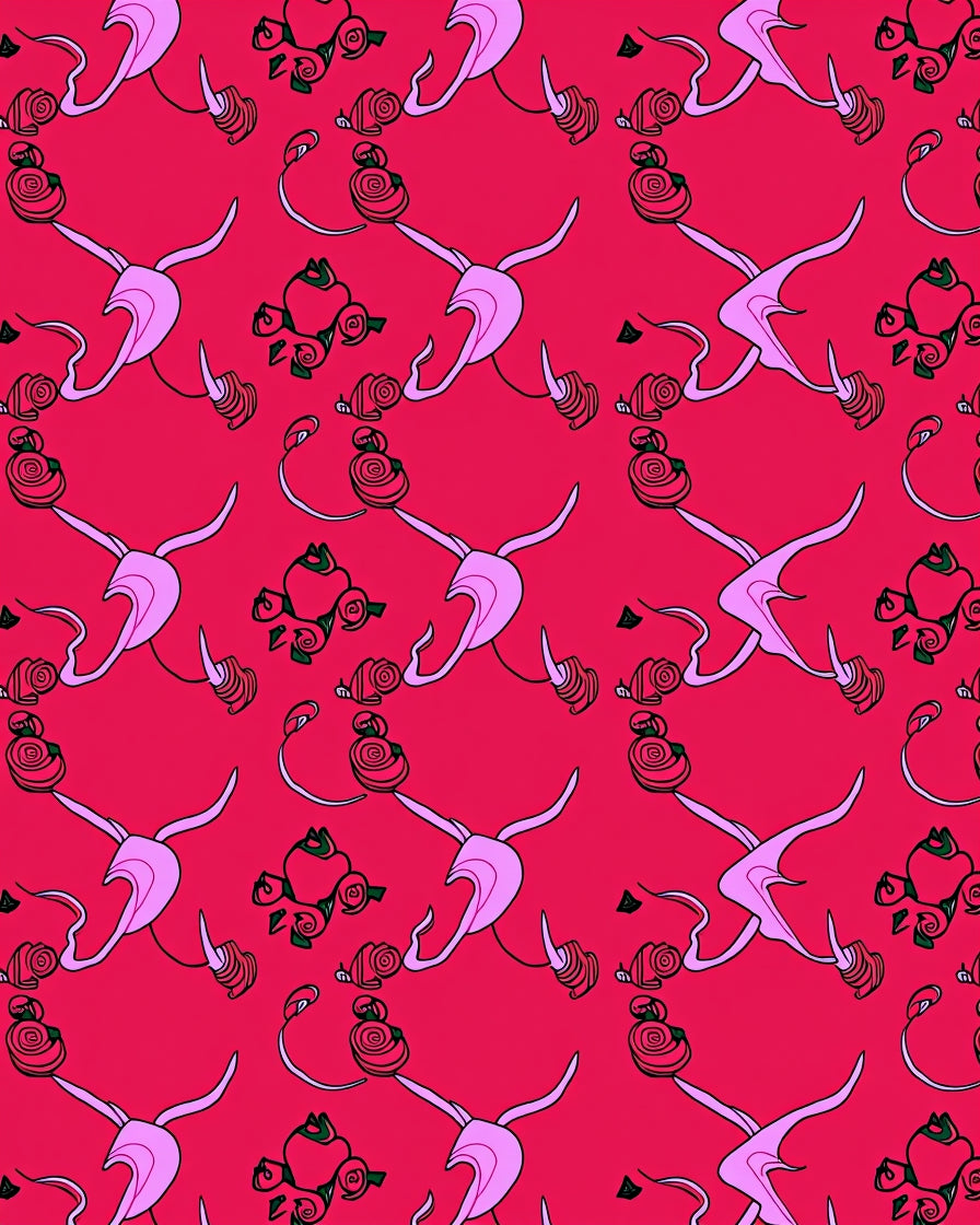 Crimson Pink Floral Ribbon Swirl Rug