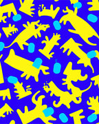 Yellow creatures on royal blue background Rug