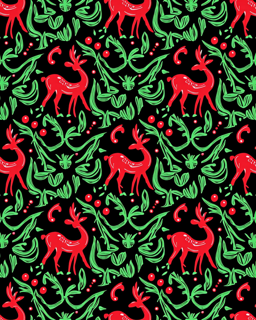 Whimsical Red Deer Green Foliage Rug