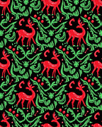 Whimsical Red Deer Green Foliage Rug