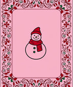Pink Snowman Floral Border Rug