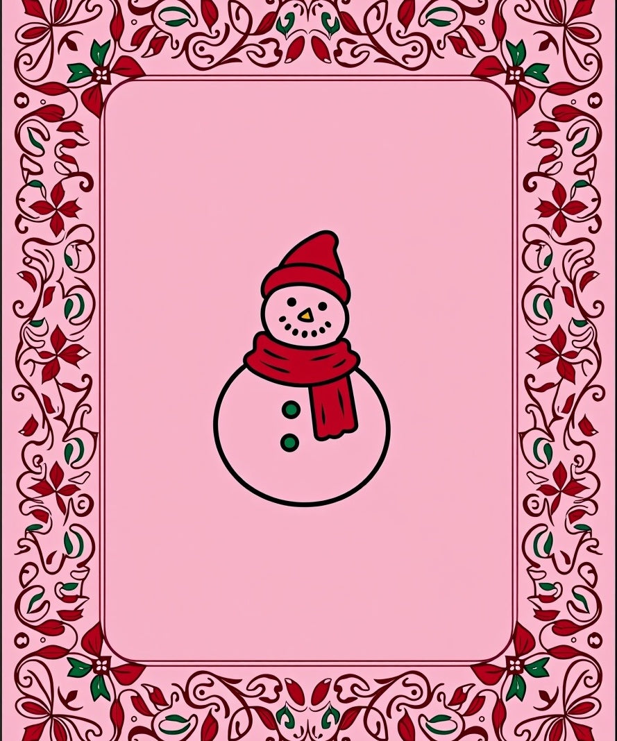 Pink Snowman Floral Border Rug