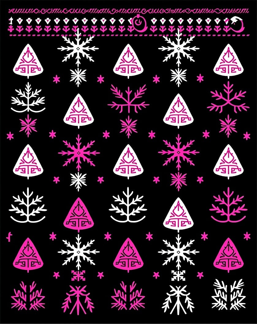 Whimsical Pink White Snowflakes Trees Rug