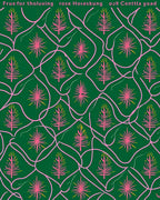 Pink Pine Tree Swirl Green Rug