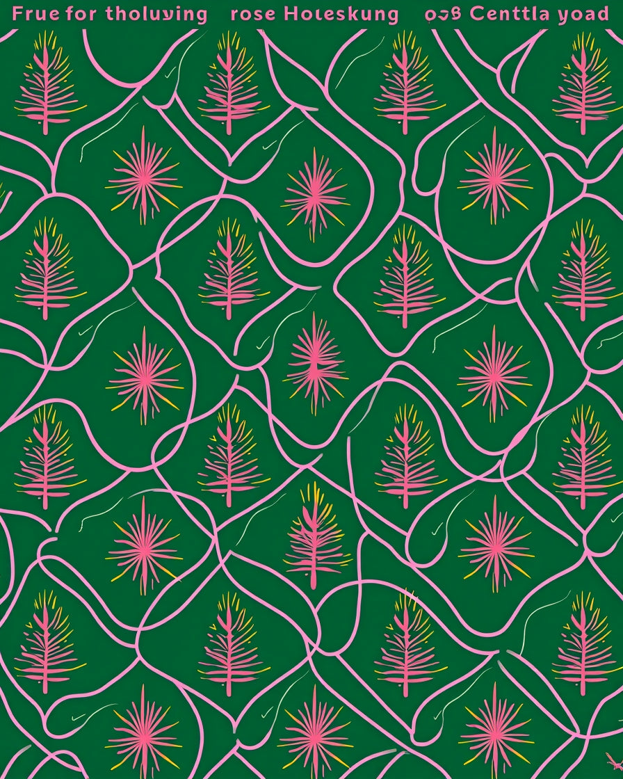 Pink Pine Tree Swirl Green Rug