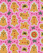 Charming Gingerbread Holiday Icons Pink Rug