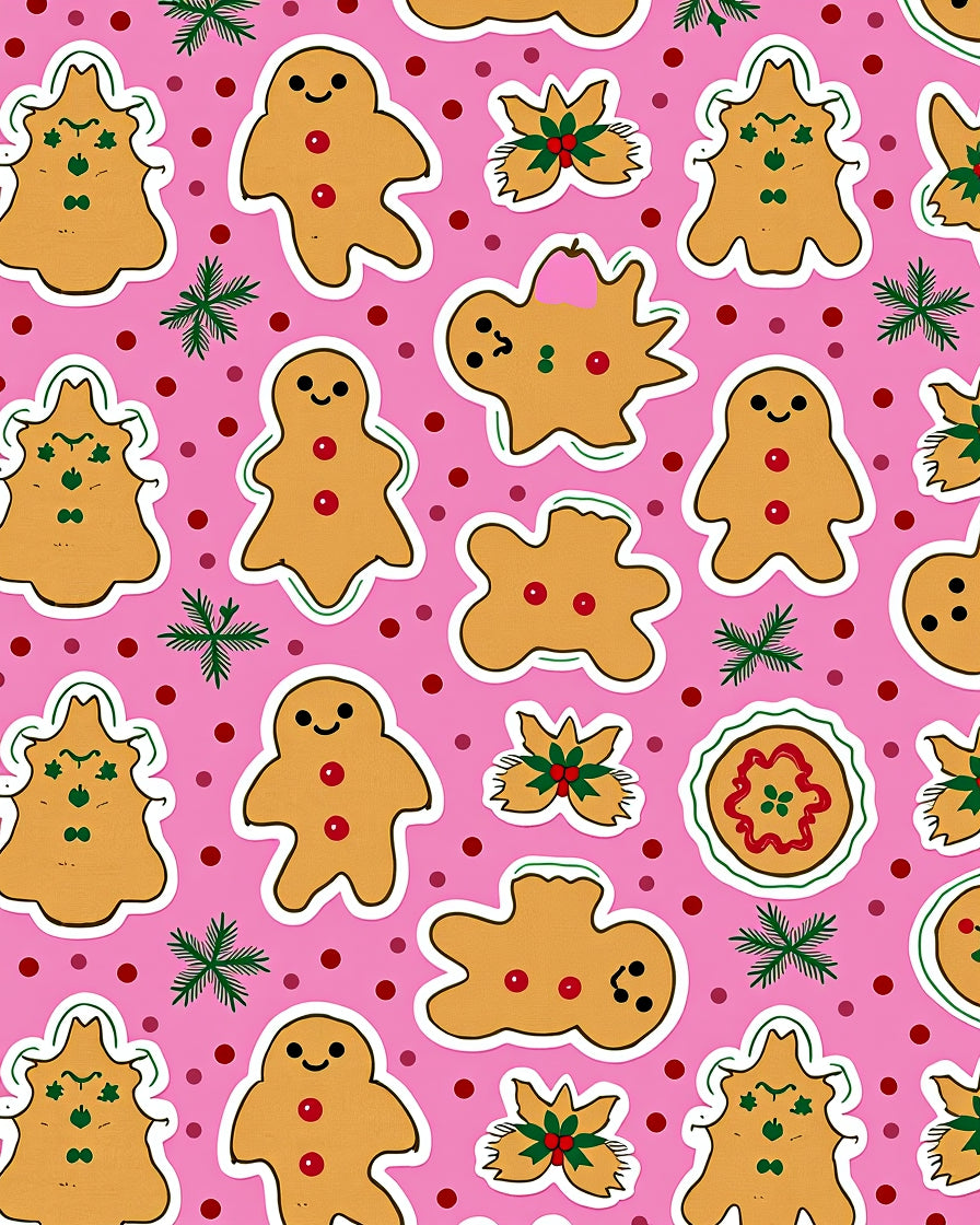 Charming Gingerbread Holiday Icons Pink Rug