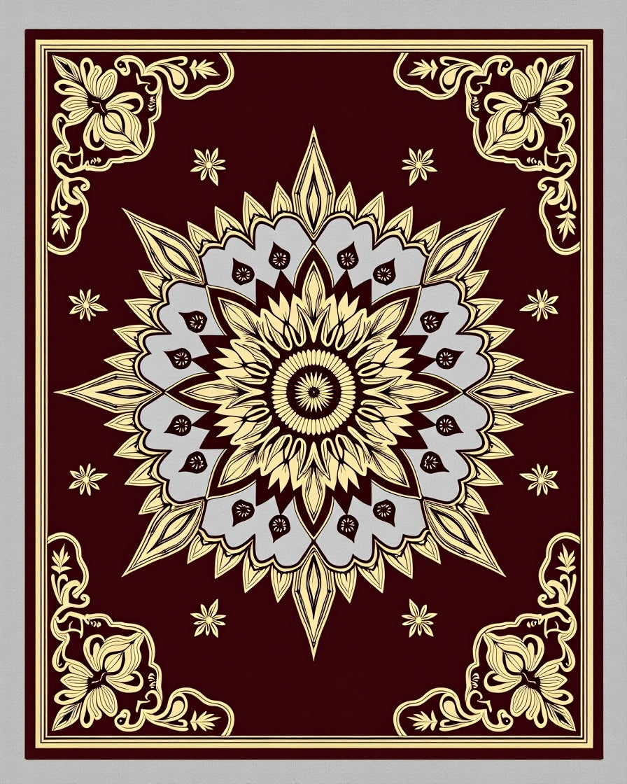Crimson and Gold Floral Starburst Rug