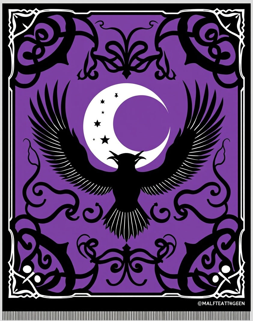 Purple Raven Moon Stars Swirls Rug
