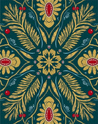 Emerald Golden Floral Medallion Ornament Rug