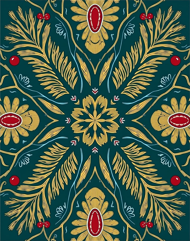 Emerald Golden Floral Medallion Ornament Rug