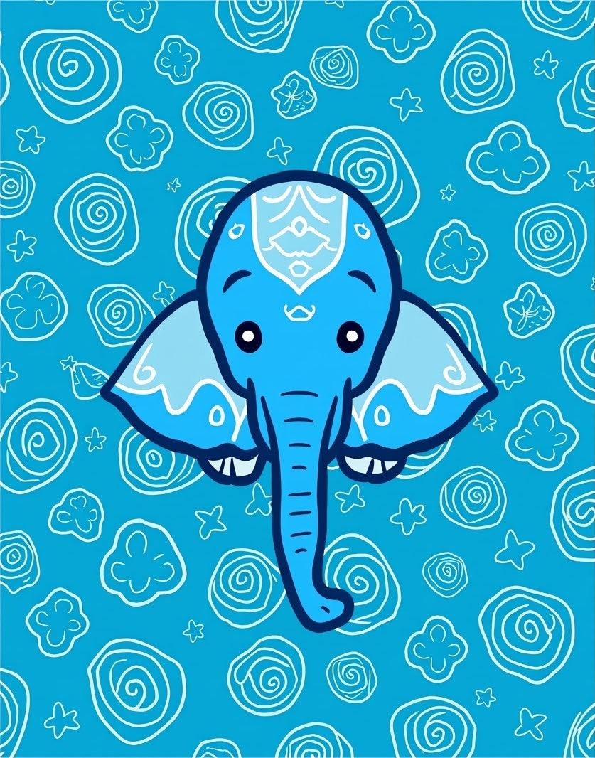 Cute Blue Elephant Swirls Rug