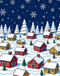 Winter Village Snowflakes Red Yellow Houses Rug