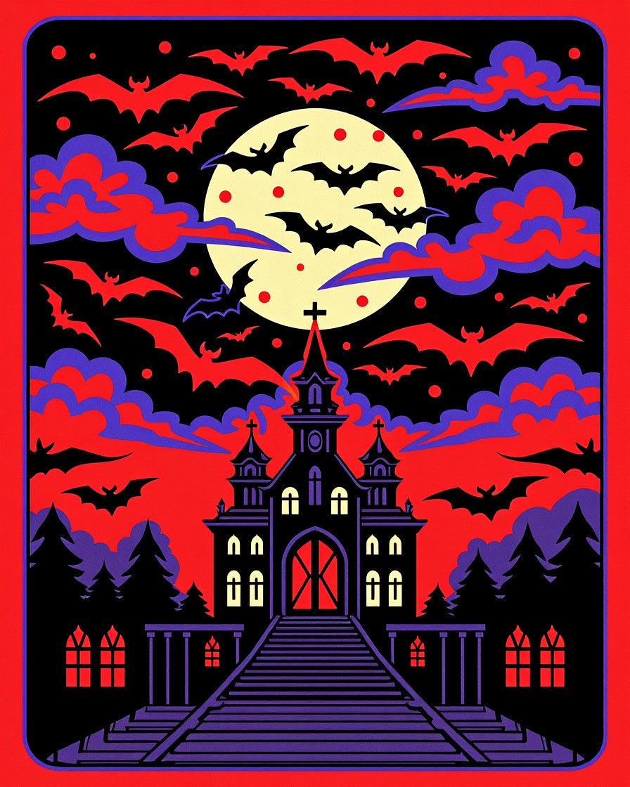 Spooky Church Bats Moon Halloween Night Rug