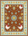 Brown Floral Chicken Folk Art Rug
