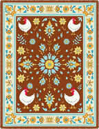 Brown Floral Chicken Folk Art Rug