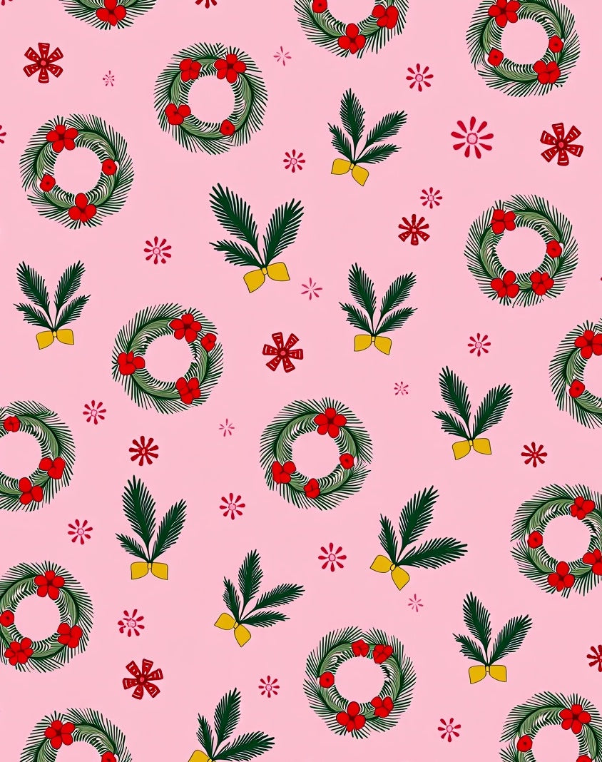 Pink Christmas Wreath Berry Garland Rug